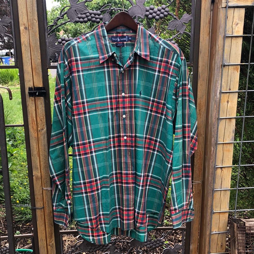 Ralph Lauren Blaire green and red plaid all cotton shirt size L